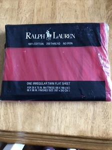 RARE RALPH LAUREN RED Twin FLAT SHEET Irregular No Iron 100% Cotton - Picture 1 of 2
