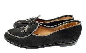 BELGIAN SHOES Midinette Women's Loafers Black Suede Grey Leather Trim Sz 6.5 N