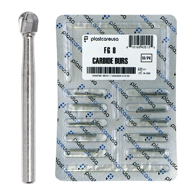 10 FG 8 Round Carbide Dental Burs High Speed Handpiece Friction Grip Drill Bits - Image 1 of 4