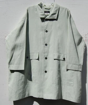 Eskandar GREEN  86% Linen, 14% PU (Water Proof) 36"  Long Rain Coat (0)  - Image 1 of 4