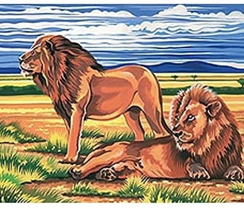 Kit canevas LIONS toile coton + aiguille + fils enfants broderie couture - Photo 1/1