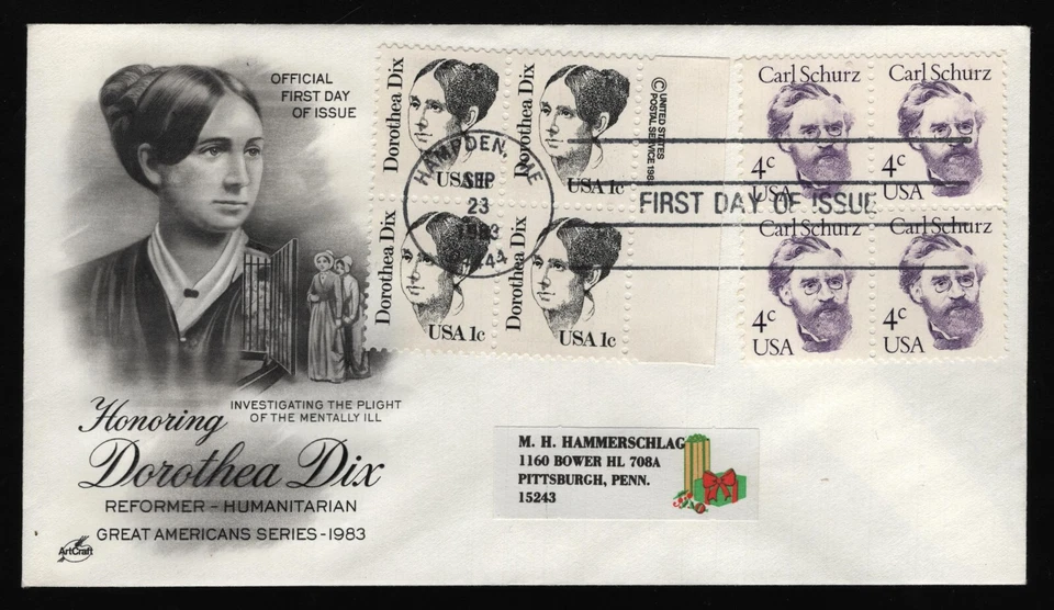 #1844 1c Dorthea Dix, Art Craft H/C FDC **ANY 5=FREE SHIPPING** - Image 1 of 1