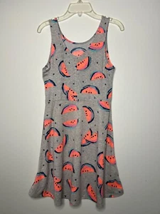 New So Girls Dress Size L 12 Skater Dress Sleeveless Fruit Slices Print On Gray - Picture 1 of 6