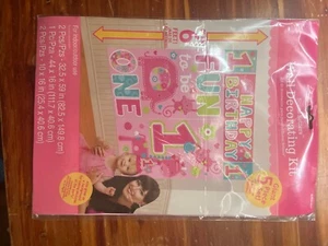 Fun to be one Happy Birthday Pink Wild Scene Setter party wall photo BACKDROP - Picture 1 of 1