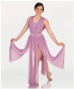 Body Wrappers Ladies Dance Panel Dress Sheer Chiffon Mauve Stretch Waist - Picture 1 of 16
