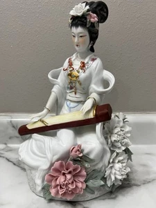 Vintage Japanese Asian Geisha Hand Painted Playing Guzheng Statue Figure 13” - Picture 1 of 15