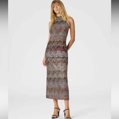 Vestido Midi Missoni Lentejuelas Zig-Zag Halter Tejido Talla 38 EE. UU. 2 NUEVO CON ETIQUETAS $2370 Foto 1 de 4