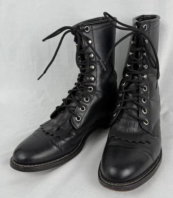 Justin Hiram L0506 Western Roper Kiltie Mujer Botas Negras Con Cordones Talla 6 C Foto 1 de 4
