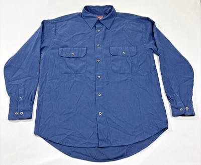 VTG Wrangler Hero Button Up Shirt Men’s L Navy Blue Soft Polyester Western EUC - Image 1 of 4