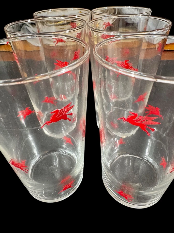 "Vaso de beber Mobil Oil Pegasus vintage años 60 - juego de 6 - 5""" Foto 1 de 4