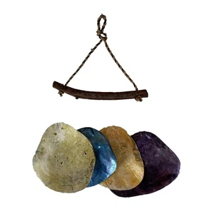 4 pcs Mini Wood & Neon Colored Placuna/Saddle Oyster Wind Chime 9x11 - Picture 1 of 9