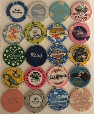 $2.50 LOT OF 20 VARIOUS MISCELLANEOUS CASINO CHIPS BARREL LOT #6 - Image 1 of 2