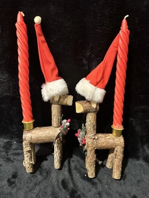 Juego de 2 candelabros de madera rústica de reno Foto 1 de 4