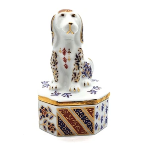 Takahashi Hund Schmuckschatulle Imari Stil Porzellan rot blau gold 4" handverziert - Bild 1 von 10