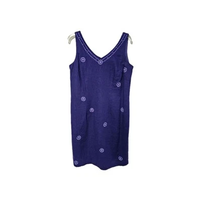 Vestido De Colección Sag Harbor Mezcla de Lino Talla 8 Púrpura Geométrico Bordado Forrado Oficina Foto 1 de 4