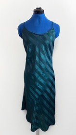 Vintage 90s Lingerie Cacique Emerald Striped Nightgown Slip Dress Fairy Whimsy