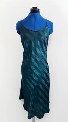 Lencería Vintage Años 90 Cacique Esmeralda Brillante Rayas Camisón Vestido Sin Mangas Pequeño Foto 1 de 4