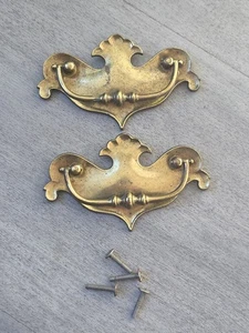 SET OF 2 VTG KEELER BRASS CO DRAWER PULLS  W/ DROP HANDLES Batwing N-609 - Picture 1 of 9