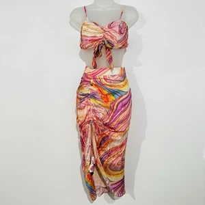 Conjunto Top y Falda Midi Rococó Sand Eira Bandeau Talla XS Colorido Acanalado Playa Mujer - Imagen 1 de 23