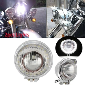 2PCS Motorcycle Chrome Visor Bullet Headlight Lamp Fit for Harley Bobber Chopper - Picture 1 of 12