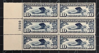 US Stamps-SC# C10 - Plate Block Of 6 - 10 Cent Plane - MOG NH - SCV = $130.00 - Image 1 of 2