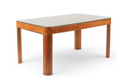 Antique Art Deco Macassar Ebony Wood Dining Table with Glass Top, 1940s - Image 1 of 4