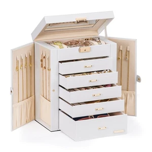 Jewelry Box Large for Women: 6 Layers 5 Drawers Organizer with Mirror for Rin... - Picture 1 of 9