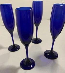 Vintage Libbey Cobalt Blue Glass Champagne Flutes Barware, Set of 4 - Picture 1 of 17