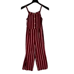 Abercrombie Kids Girls Sz 13/14 Jumpsuit Stripes Wide Leg Smocked Maroon - Picture 1 of 9