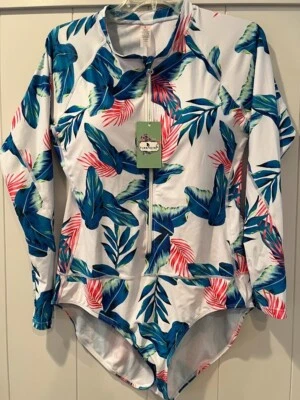 Traje de Baño Manga Larga Divertido Niña Marca Floral Frontal Cremallera Moldeada Copas XXL NUEVO CON ETIQUETAS Foto 1 de 4