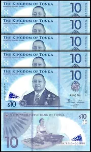 Tonga 10 Pa'anga 2023 2024, UNC, 5 Stck. SET, aufeinanderfolgend, Polymer, NEUES DESIGN A00 - Bild 1 von 4