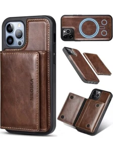 Magnetic Leather Wallet Case with Detachable Card Holder for iPhone 13 Pro Max - Picture 1 of 3