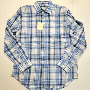 $230 NEW Hagen Button LINEN Shirt Men's XL X-LARGE Blue Summer PLAID Carmel Fit - Picture 1 of 6