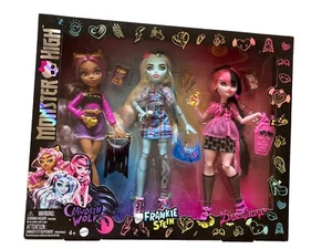 JUEGO DE REGALO EXCLUSIVO DE 3 MUÑECAS MONSTER HIGH DAY OUT Clawdeen, Frankie, Draculaura NUEVO - Imagen 1 de 7