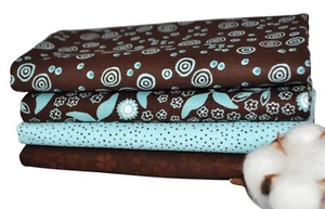 Paquete de 4 cuartos de grasa Teal Flowers-C, 1 yarda en total - Imagen 1 de 3