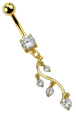 Belly Button Piercing Jewelry Banana Gold With Crystal And Vine Pendant + Stones - Image 1 of 3