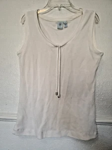 Camiseta sin mangas Nu Sport beige crema escote con cordón para mujer talla L grande - Imagen 1 de 20