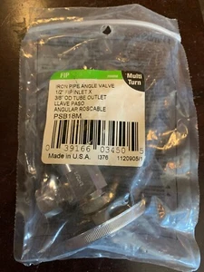 IRON PIPE ANGLE VALVE 1/2" FIP inlet x 3/8" OD tube outlet Multi-Turn PSB18M - Picture 1 of 3