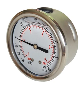 Compound Pressure Vacuum Gauge Glycerine Filled 63mm Back -1+4 Bar 30*Hg+60 PSI - Picture 1 of 4