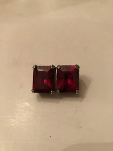 Vintage Clip On Stud  Sterling SilverEarrings With Red Glass Stones - Picture 1 of 4