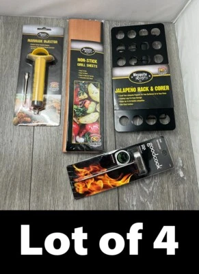 Lot of 4 Grill Accessories: Injector, Grill Sheets, Rack/Corer, Thermometer - Image 1 of 4