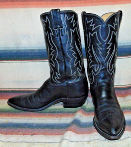 Mens Vintage Justin Black Leather Cowboy Boots 9.5 D Good Used Condition