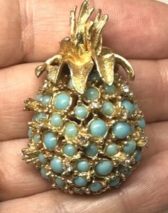 VINTAGE SIGNED ALICE CAVINESS PINEAPPLE TURQUOISE Brooch Costume Jewellery 1950s - Picture 1 of 6