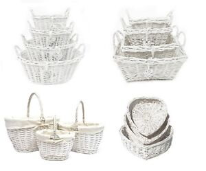 Oval Rectangle White French Shabby Chic Wicker Kitchen Craft Home Storage Basket
