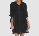 $153 Trina Turk Women's Black Scarf Collar Button-Up Cover Up Top Size Large