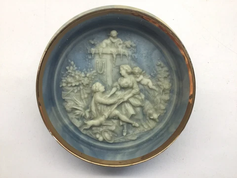 Vintage Incolay Stone Marie Antoinette 8” Shadow Box Wall Plaque Cover