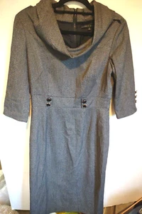 Antonio Melani Women's Cowl Neck Sheath Dress Size 4 Gray Herringbone Lined - Picture 1 of 18