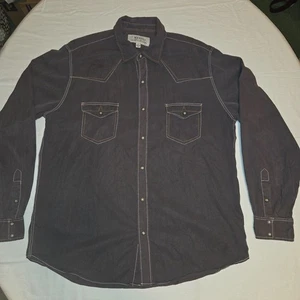 Ryan Michael Western Shirt Men's XL Charcoal Silk Long Sleeve Pearl Snap Shirt - Picture 1 of 10