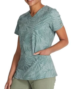 NWT Dickies Scrub Top M Green Palm Leaf Cotton Scrubs Nurse Uniform Floral - Picture 1 of 6