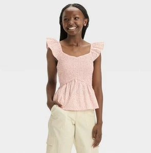 Girls’ Sleeveless Mocked Woven Top Art Class Light Pink Floral XL (14) CL37 - Picture 1 of 1